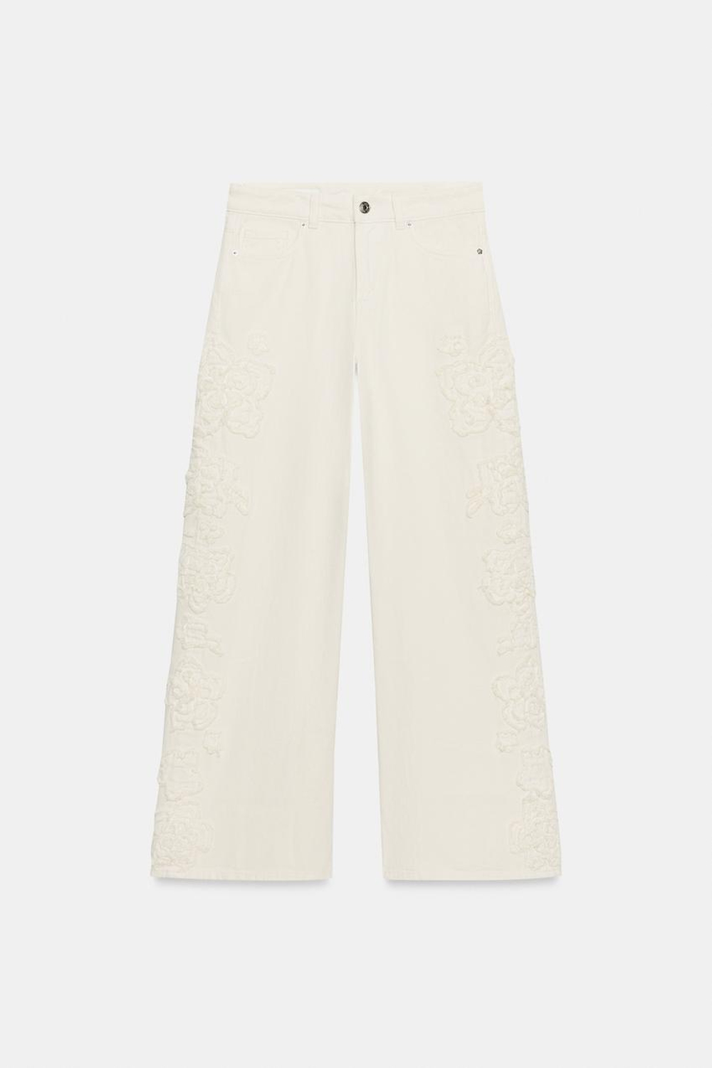 ZARA ДЖИНСЫ Z1975 WIDE-LEG С ЦВЕТОЧНОЙ ФАКТУРОЙ, ПЕСОЧНЫЙ
