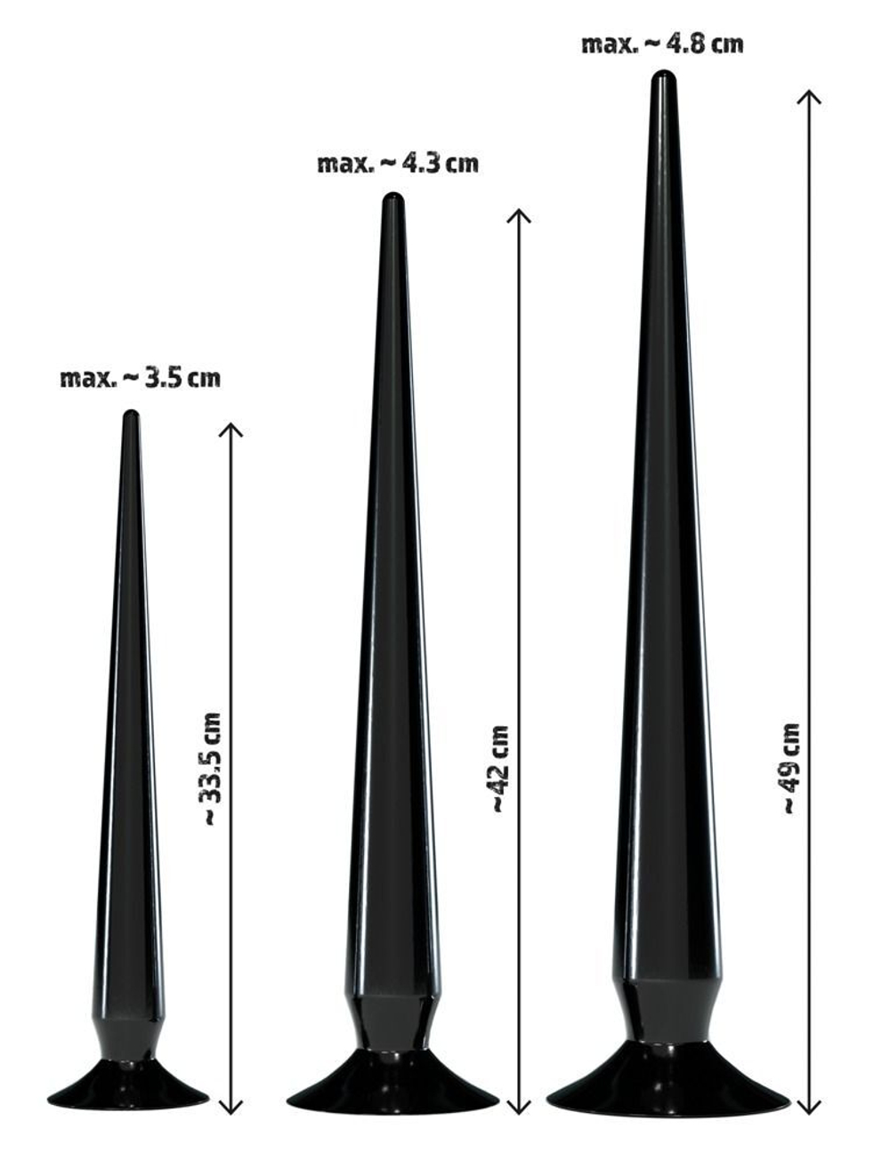 Набор из 3 длинных анальных пробок Super Long Flexible Butt Plug Set (Цвет: черный)