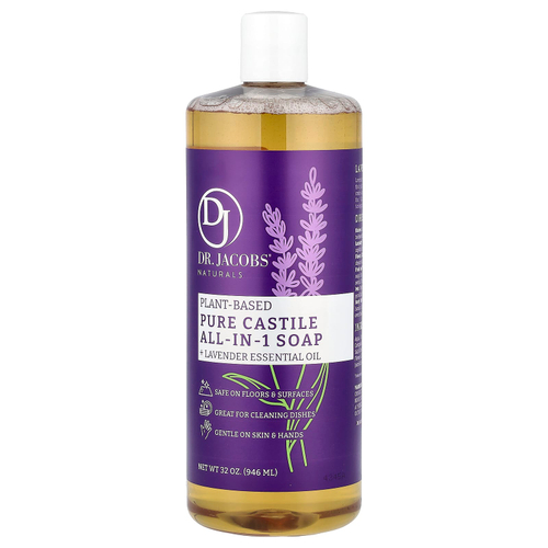 Dr. Jacobs Naturals, чистое кастильское мыло на растительной основе, эфирное масло лаванды, 946 мл (32 унции)