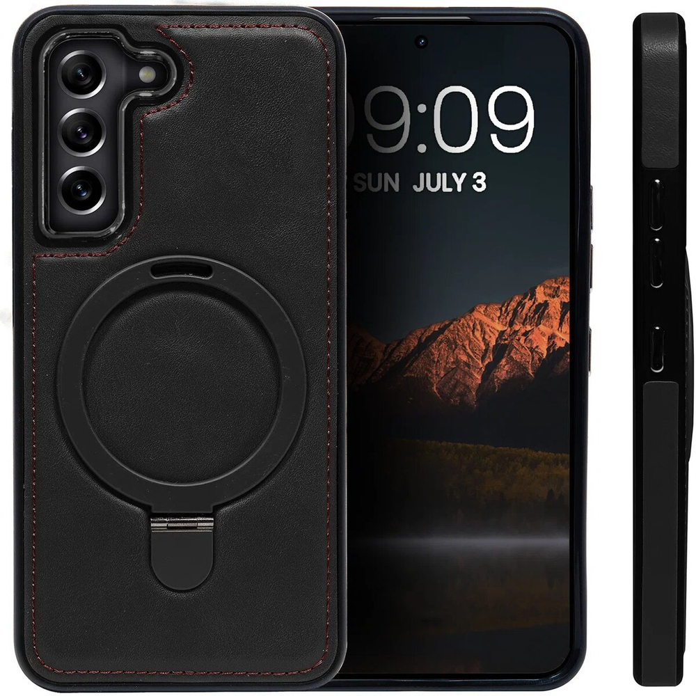 Business style чехол из кожи для SAMSUNG GALAXY S21 FE с кольцом-подставкой и бархатной подкладкой