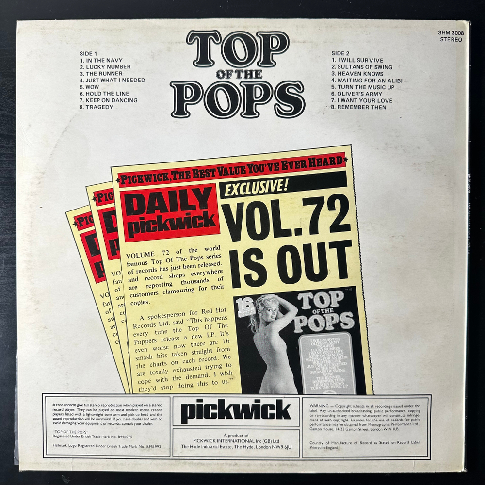 Сборник The Top Of The Poppers ‎– Top Of The Pops Vol. 72 (Англия 1979г.)