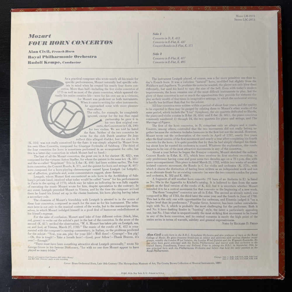 Моцарт - Концерты для четырех валторн (США 1967г.)