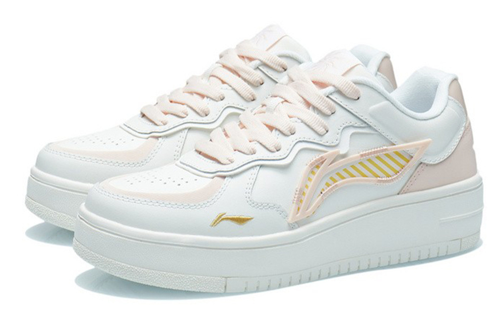 Li Ning Rising Phoenix Synthetic Leather Abrasion Resistant Low top Skateboard Shoes Women"s Cloud Pink