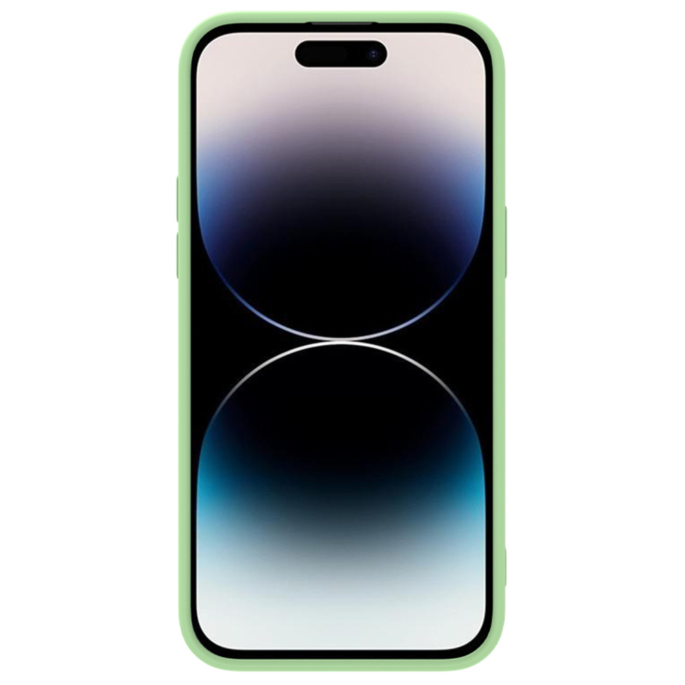 Чехол с шелковистым покрытием от Nillkin для iPhone 14 Pro, серия CamShield Silky Silicone Case с защитной шторкой для камеры, цвет мятно-зеленый Mint Green