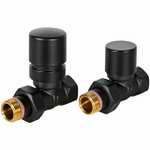 Комплект клапанов термостатических прямой STOUT Design - 1/2" (ВР/НР-американка, PN10, Tmax 120°C, EPTF уплотнение, цвет черный)