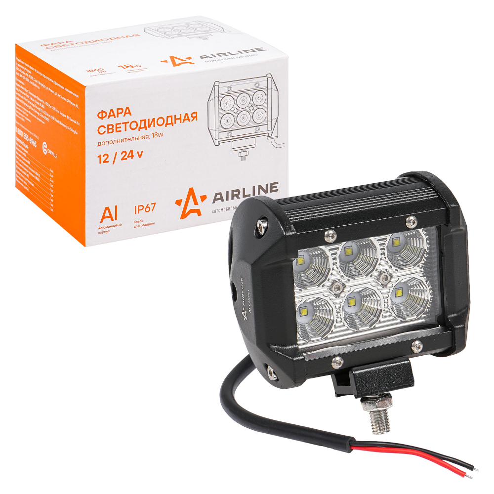 Фара светодиоднаядвухрядная 6 LED рассеянный свет 18W (98х78х65) 12/24V Airline