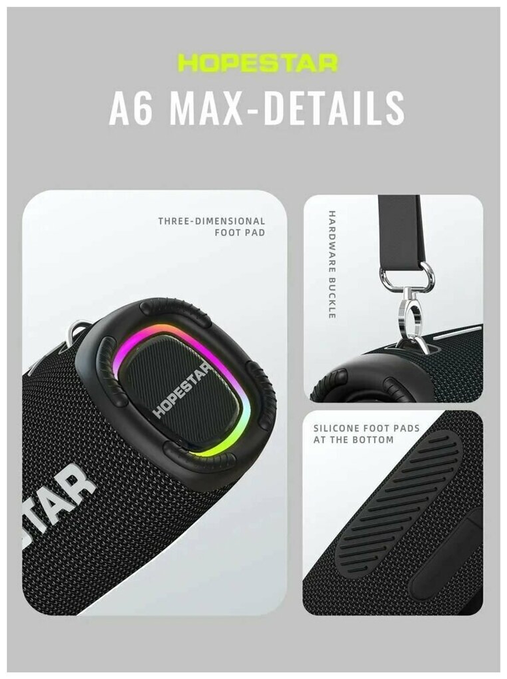 Портативная беспроводная Bluetooth колонка HOPESTAR A6 Max с микрофоном 80Вт/портативная акустика/блютуз колонка (Синяя)