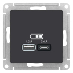 ATLASDESIGN USB РОЗЕТКА А+С, 5В/2,4А, 2х5В/1,2А, механизм, КАРБОН