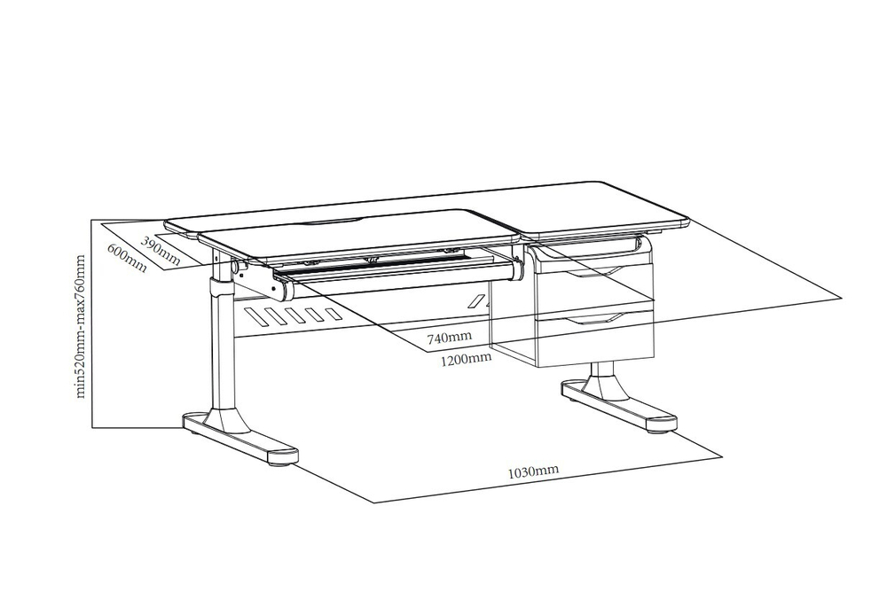 Растущая парта Cubby Ortensia (1200×600 мм)