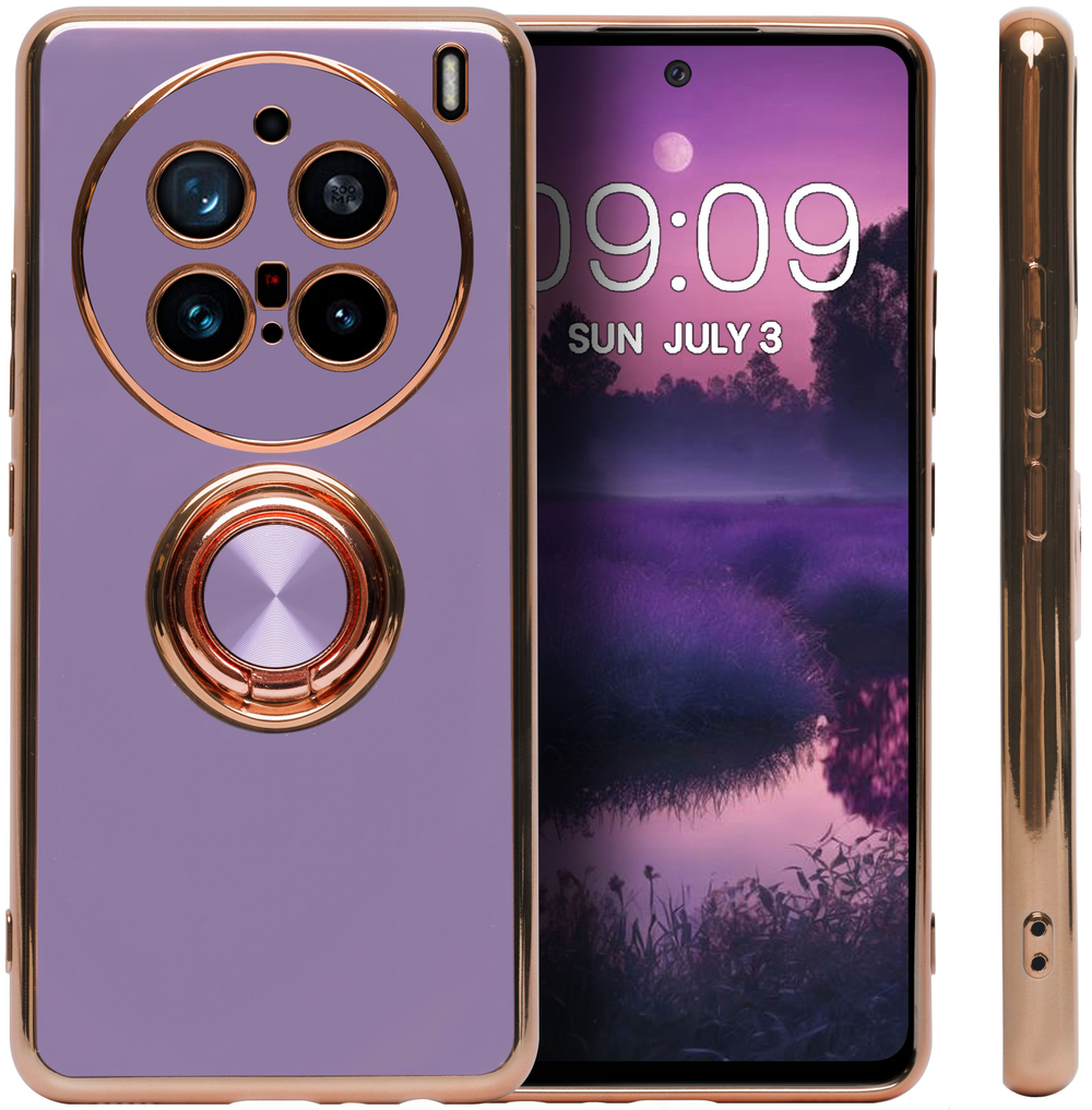 Стильный глянцевый чехол для VIVO X200 PRO с кольцом-подставкой и бархатной подкладкой