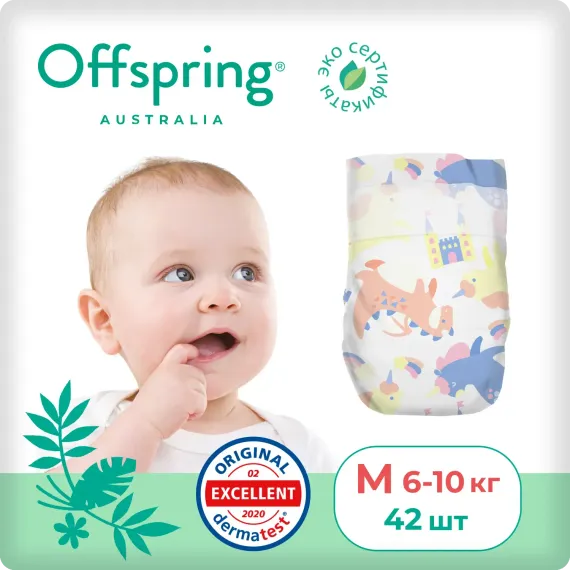 Подгузники Offspring M 6-10 кг, 42 шт, единороги