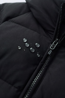 ZARA ДЛИННЫЙ ПУХОВИК 50% ПУХА 50% ПЕРА WATER REPELLENT, ЧЕРНЫЙ