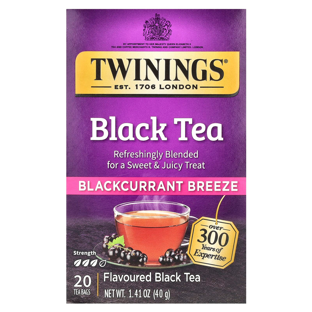 Twinings, Ароматизированный черный чай, черная смородина, 20 чайных пакетиков, 40 г (1,41 унции)