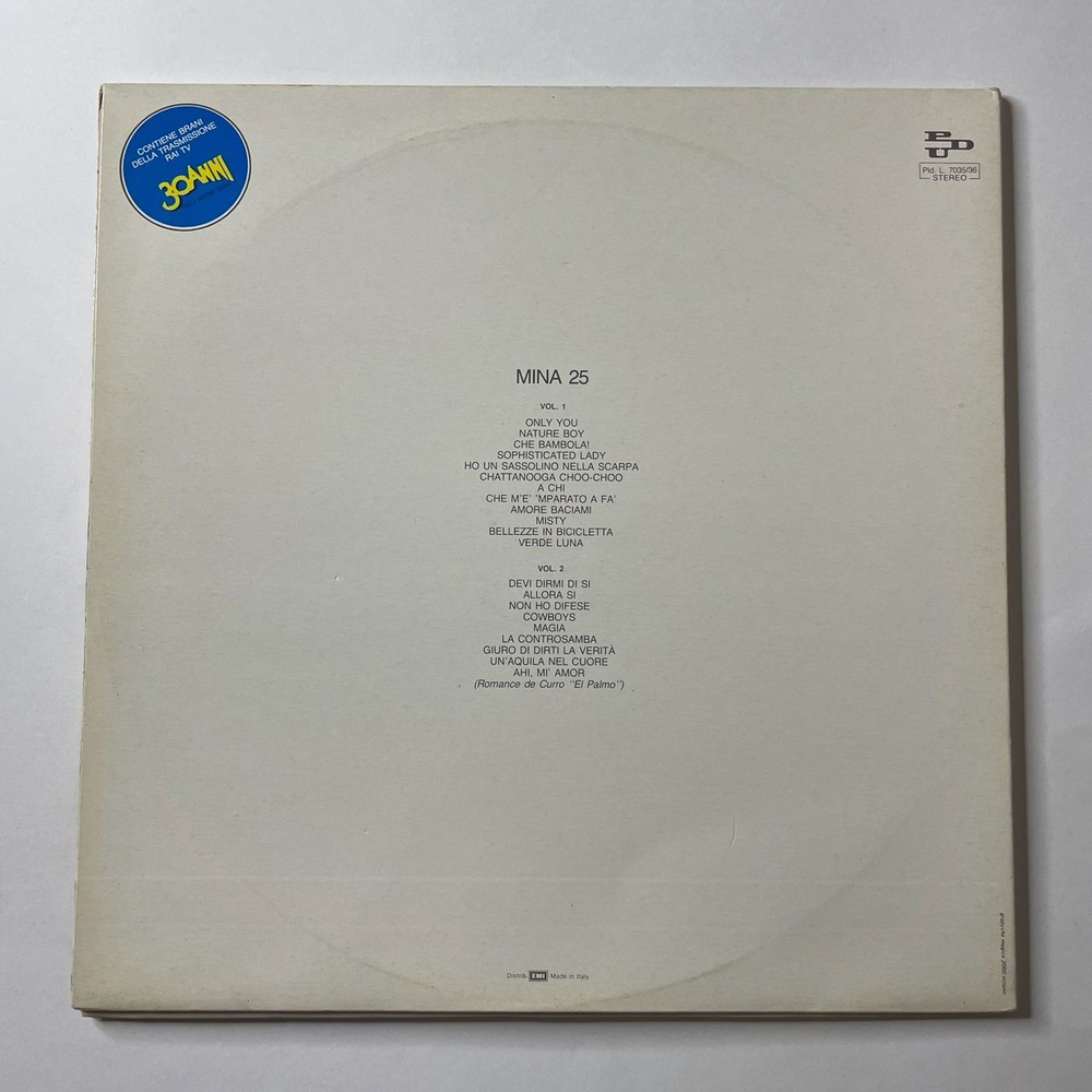 Винтажная виниловая пластинка LP Mina 25 (Italy 1983)