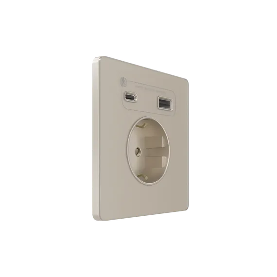 Розетка с USB A+C с заземлением и защитными шторками Systeme Electric Infinity Песчаный берег FSE000532