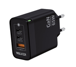Зарядное устройство WALKER WH-45 GaN, 3.25А, 65Вт, USB/Type-Cx2, поддержка QC+PD, черное