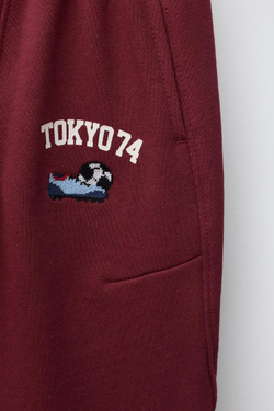 ZARA БРЮКИ BARREL VARSITY, БОРДОВЫЙ