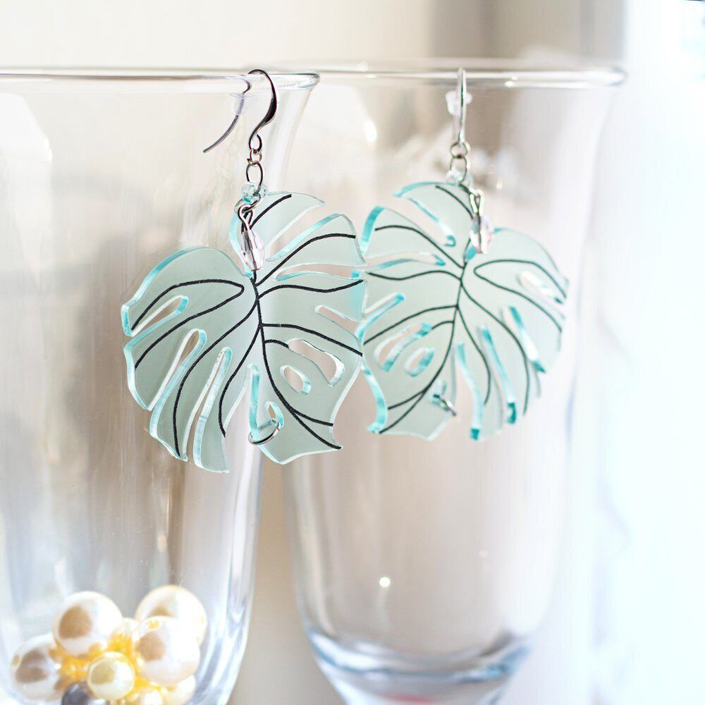 Монстера  /Monstera, earrings, Green
