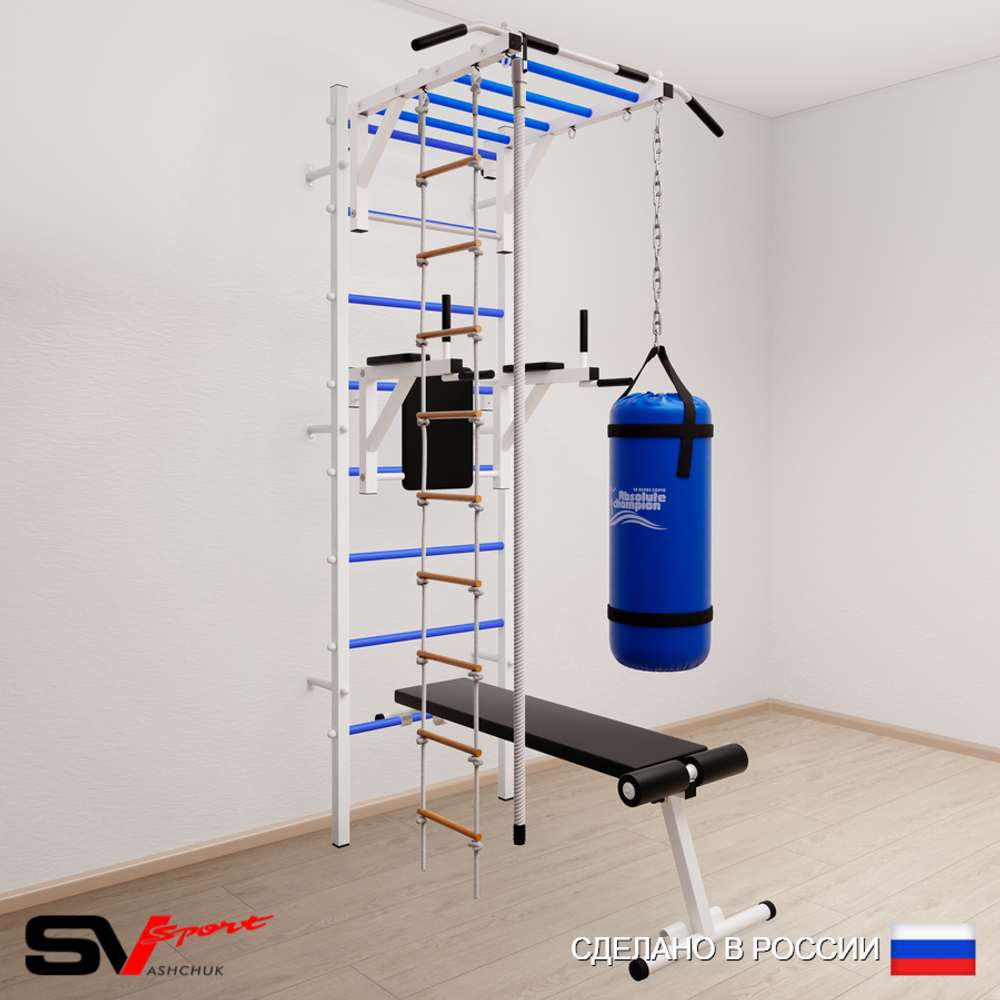 Шведская стенка Sv Sport 5553 (Турник рукоход/Брусья/Скамья/Канат/Лестница/Цепь/Мешок 30кг)