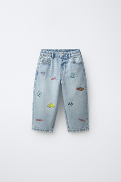 ZARA ДЖИНСЫ BAGGY CARS RAYO MCQUEEN © DISNEY/PIXAR, ВЫЦВЕТШИЙ СИНИЙ