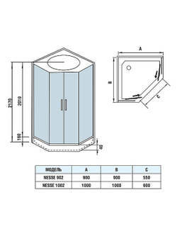 Душевая кабина WeltWasser (ВельтВассер) Nesse 902, с низким поддоном, 90x90x217