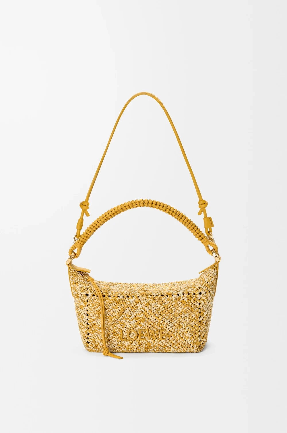 Loewe Мини-сумка Cala из телячьей кожи и рафии, горчичный
