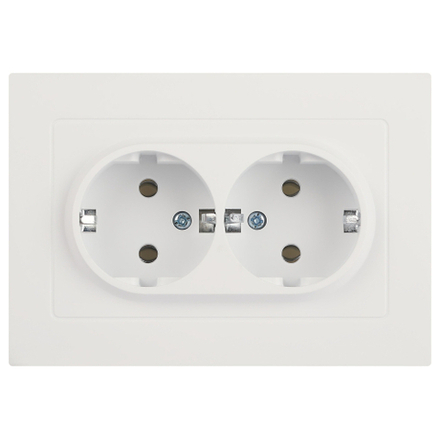 Розетка Intro Accent 6-205-01М двойная с заземлением 2X2P+E Schuko 16А-250В IP20 СУ AL/CU белый матовый