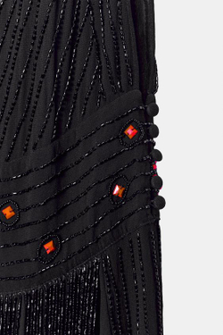 ZARA АСИММЕТРИЧНОЕ ПЛАТЬЕ С БУСИНАМИ И БАХРОМОЙ ZW COLLECTION, ЧЕРНЫЙ