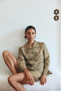 ZARA РУБАШКА JACQUARD ИЗ СМЕСОВОГО КУПРО, КОРИЧНЕВЫЙ