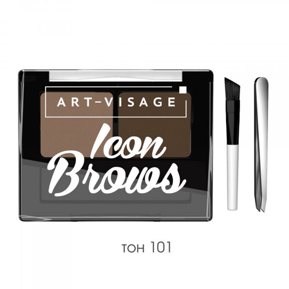 Тени для бровей Art Visage Icon Brows с кисточкой и пинцетом тон 101