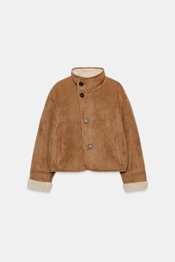 ZARA ДВУСТОРОНЯЯ КУРТКА-ДУБЛЕНКА, ЭКРЮ