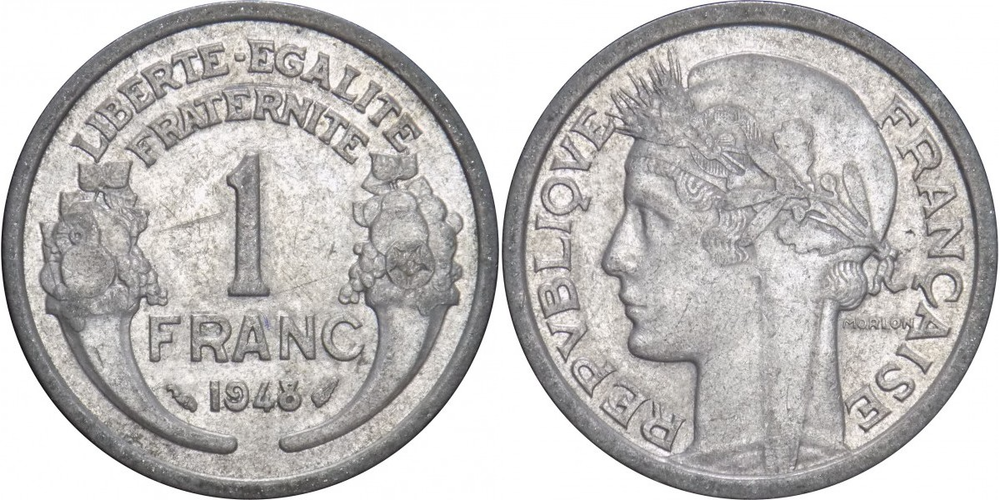 Франция 1 франк, 1941 - 1959 Мариана XF