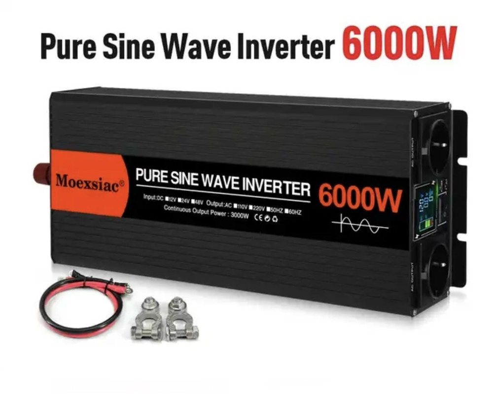 Инвертор 12V-220V 6000W Moexsiac черно-красный чистый синус