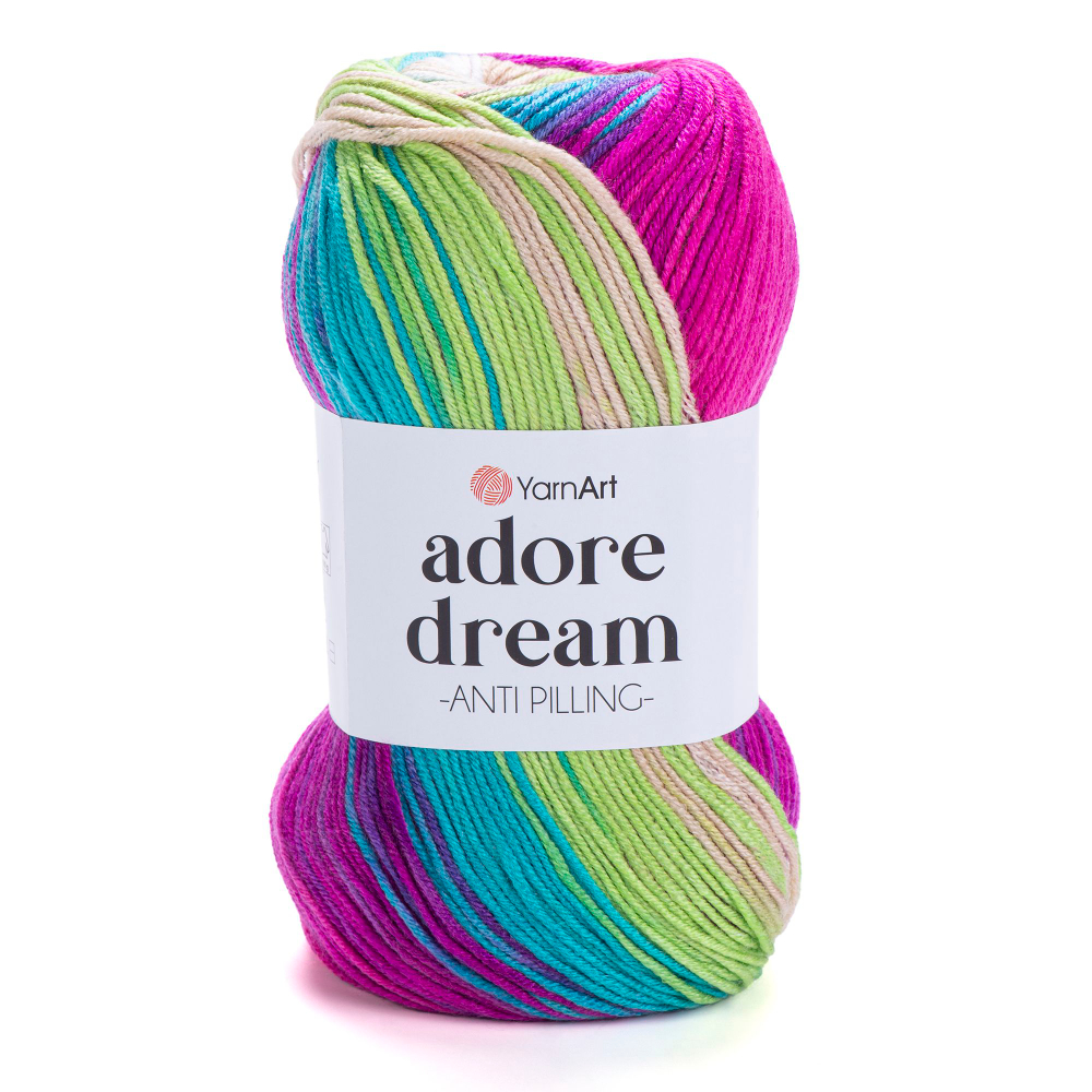 Адоре дрим (Adore dream) пряжа YarnArt 100%акрил антипилинг 5х100г/280м (1063 белый-беж-фуксия-салат-бирюза)