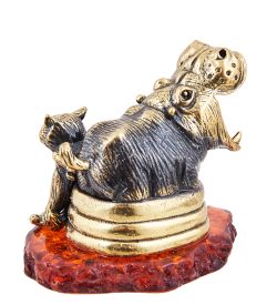 Народные промыслы AM-3645 Фигурка «Бегемот и Кот - Держись Бро» (латунь, янтарь)