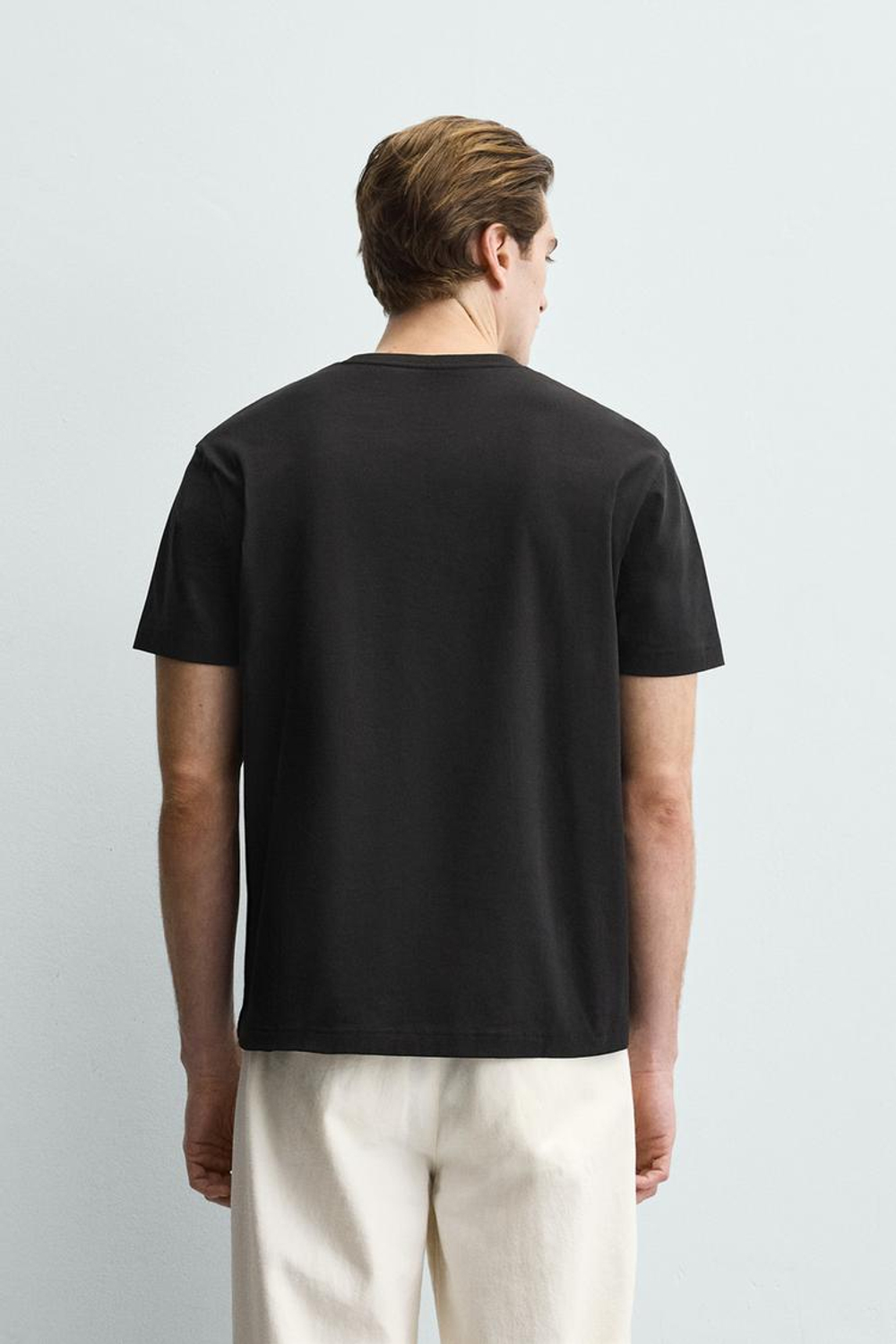 ZARA ФУТБОЛКА MEDIUM WEIGHT БАЗОВАЯ, ЧЕРНЫЙ