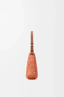 Loewe Сумка среднего размера Swing из рафии и телячьей кожи, ярко-оранжевый/розовый