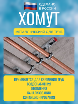 Хомут сантехнический (трубный) металлический с резиновым профилем и гайкой