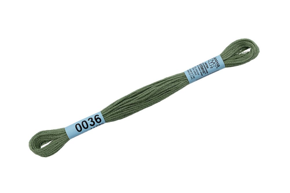 Мулине Gamma 100% хлопок, цв.0036 серо-зеленый, 24 мотка по 8 метров