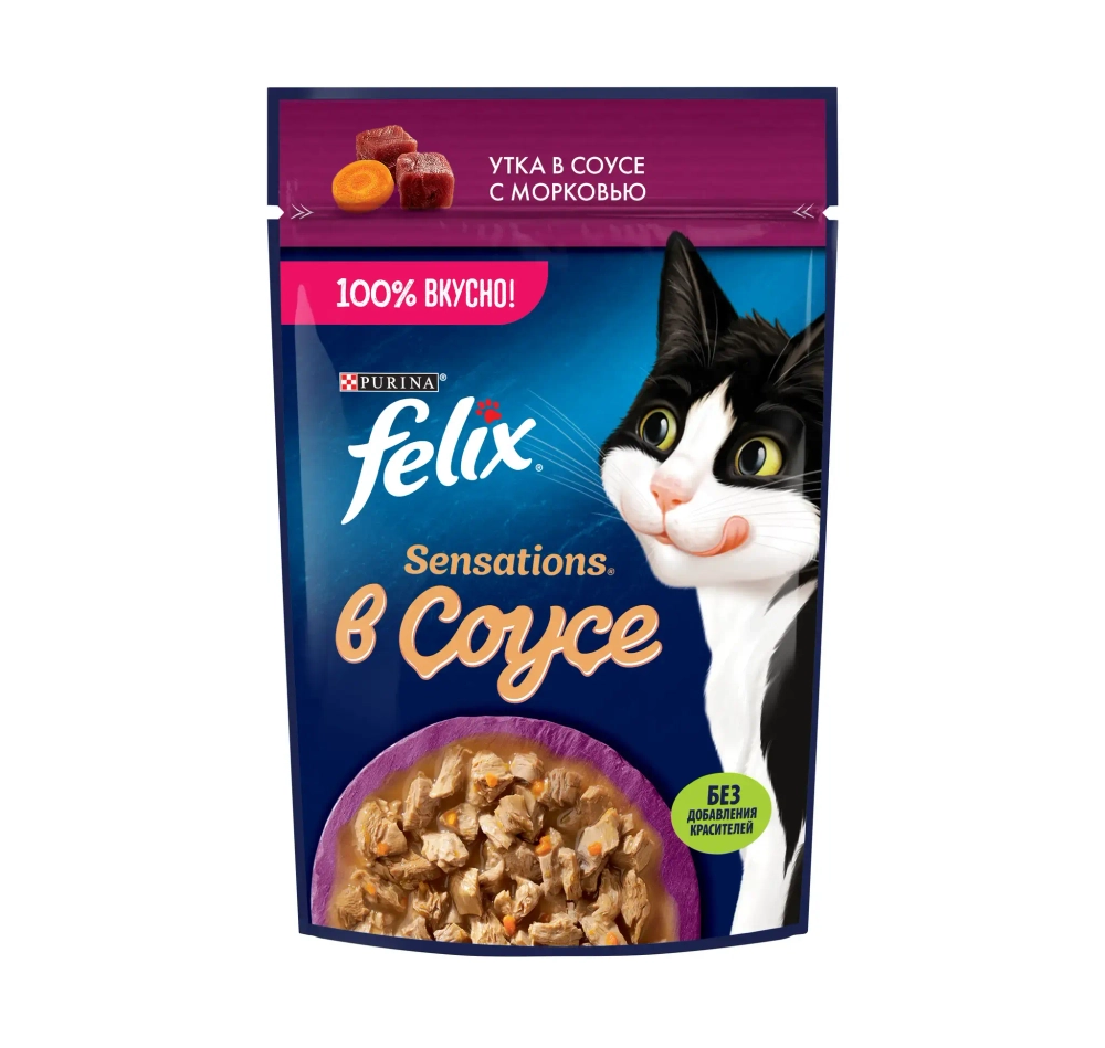 Утка с морковкой в соусе, 75г влажный корм для кошек Felix