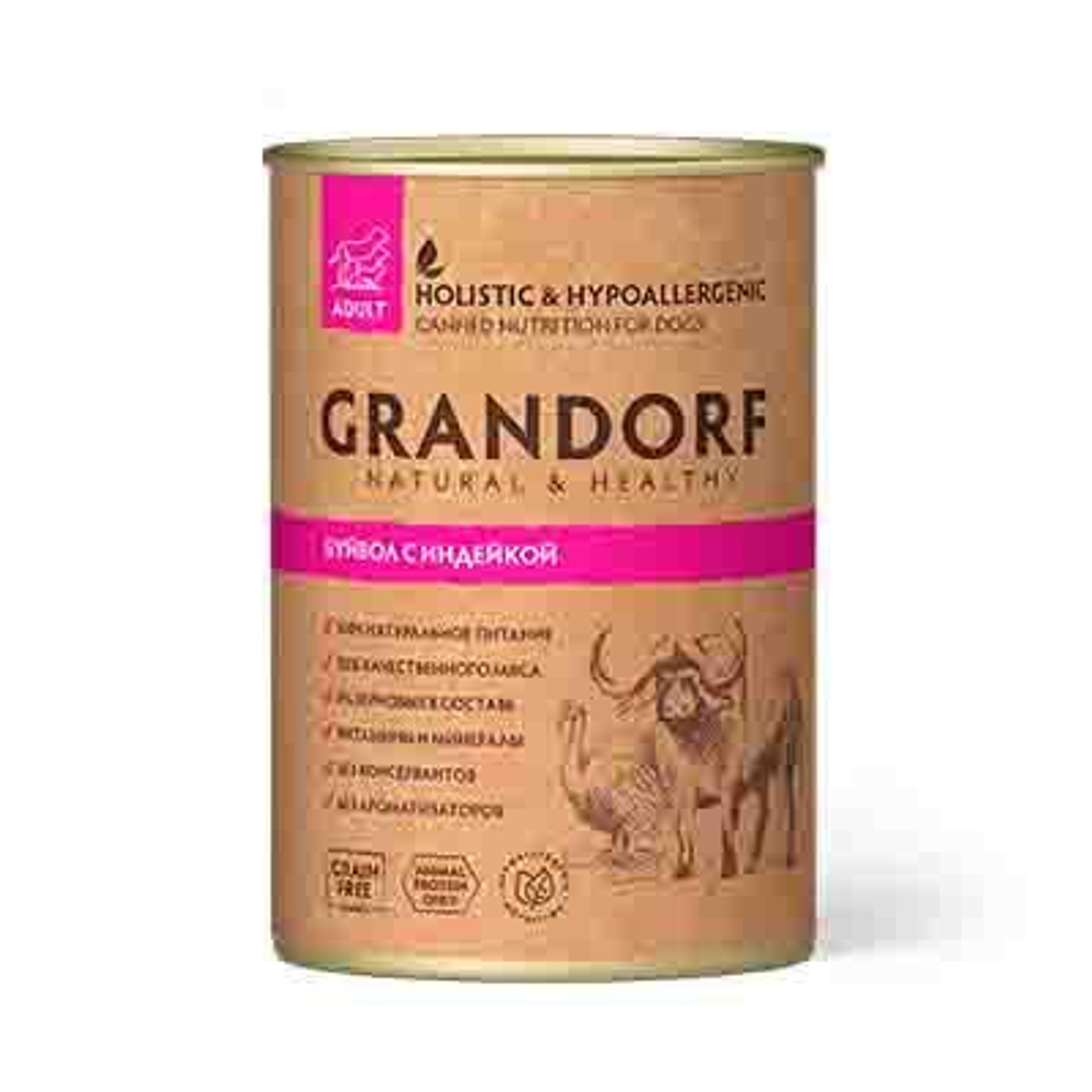 GRANDORF Консервы для собак Буйвол с Индейкой, 400гр