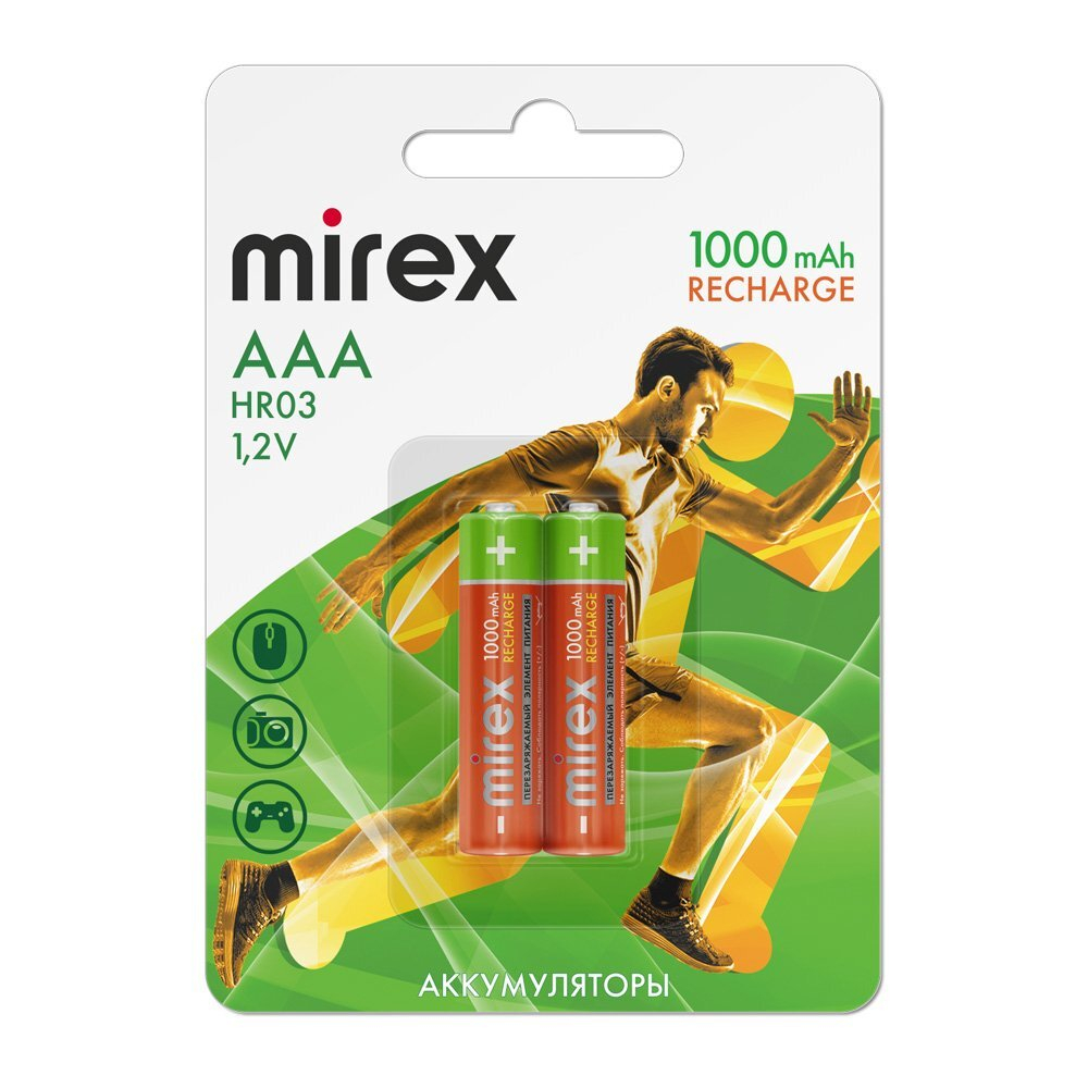 Аккумулятор ААА (HR03) 1000 мАч Mirex Ni-Mh (Цена за блистер 2 штуки)