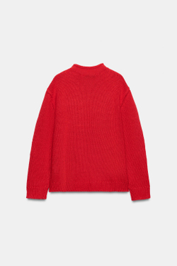 ZARA ТРИКОТАЖНЫЙ СВИТЕР С ВОРОТНИКОМ-СТОЙКОЙ, КРАСНЫЙ