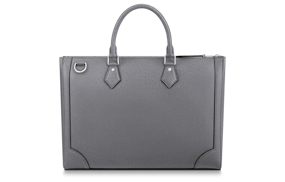 LOUIS VUITTON Taïga Cow Leather Portable One Shoulder Crossbody Briefcase Men"s Gray