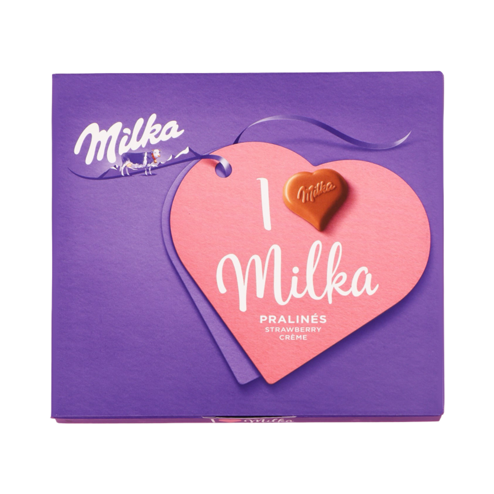 MILKA шок конфеты 110гр I LOVE MILKA клубничный крем (10)