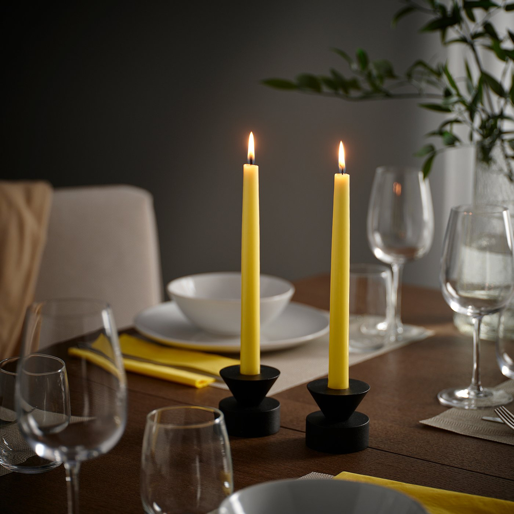 IKEA KLOKHET  (ИКЕА КЛОКХЕТ)  -  Свеча коническая без запаха - бледно-жёлтая 25 см, 6 ч.