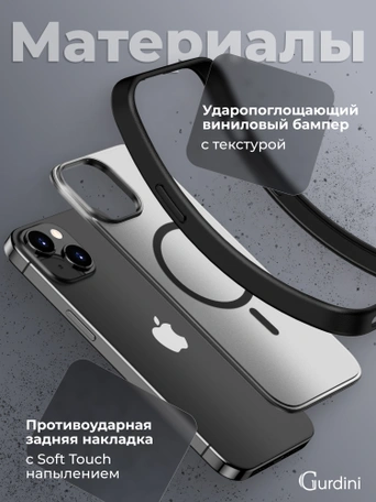 Чехол накладка iPhone 14/13 6.1" Gurdini Shockproof Case with Magsafe Black