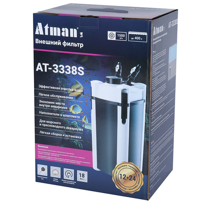ATMAN AT-3338S Фильтр внешний для аквариума до 400 л, 1500 л/ч, 18 Вт