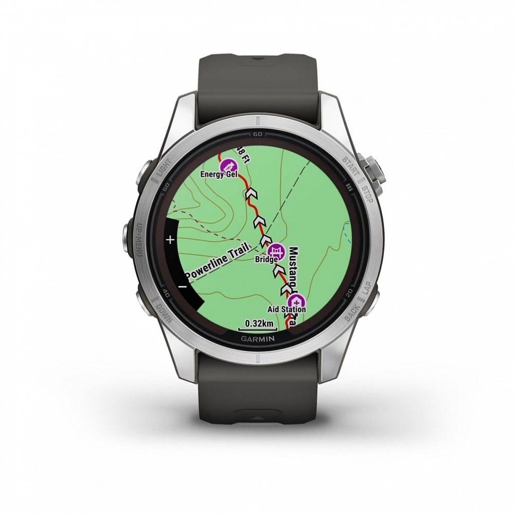 Смарт-часы Garmin Fenix 7s Pro Solar серебристый с черным силиконовым ремешком, 010-02776-01