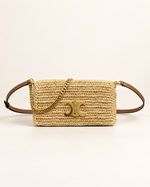 Сумка Celine Multipochette из рафии, с коричневой отделкой — вид спереди